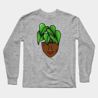 Dark Skinned Tropical Plant Person with Face Tattoos and Septum Piercing Long Sleeve T-Shirt